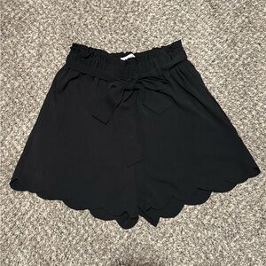 Love Black High Waist Scalloped Shorts